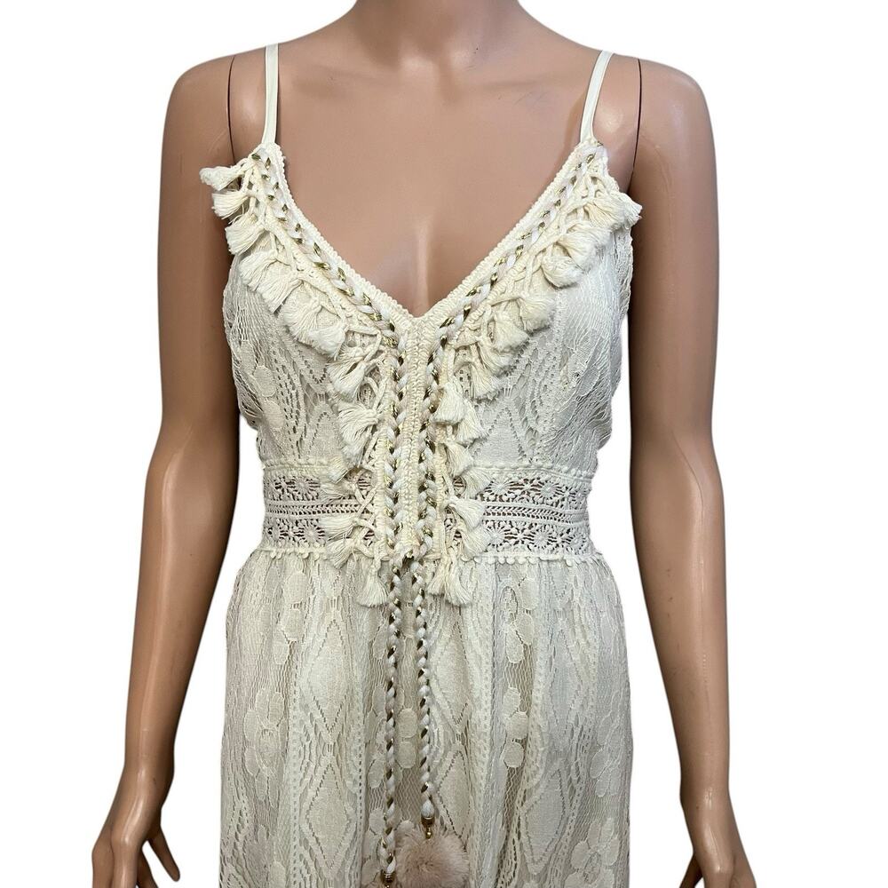 Cupshe Astrid High Low Lace Dress Large Tassled Boho Vacation Cream Casual Beach - Picture 2 of 12